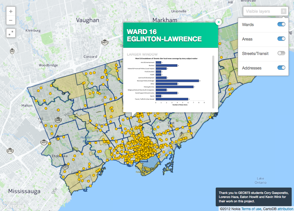 Local News Research Project map of Toronto news coverage